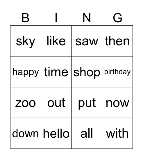 Stage 5 Heart Words Bingo Card