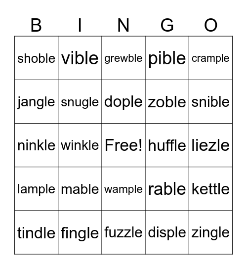 Multisyllable Phonics Skills consonant-le Bingo Card