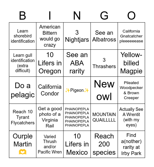 2025 Birding Bingo Card