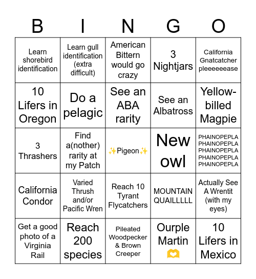 2025 Birding Bingo Card