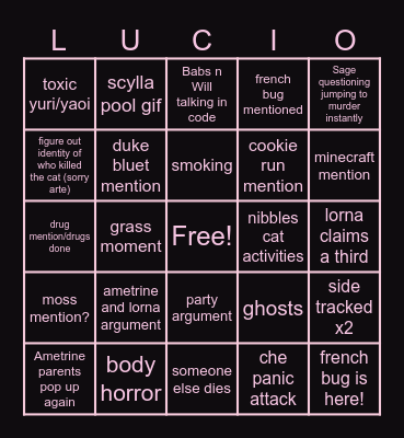 Skye and Babs card Bingo Card