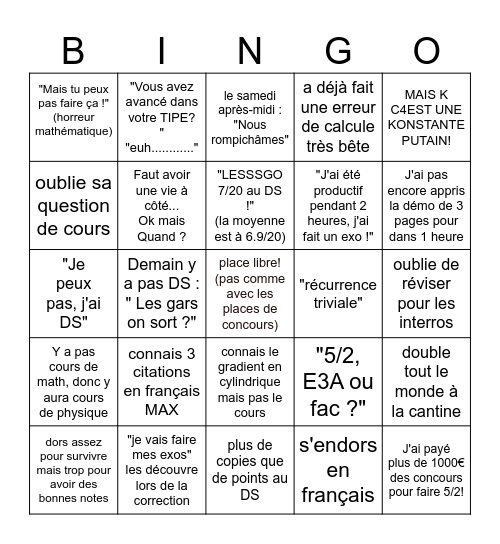 prepa Bingo Card