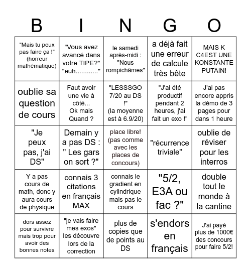 prepa Bingo Card