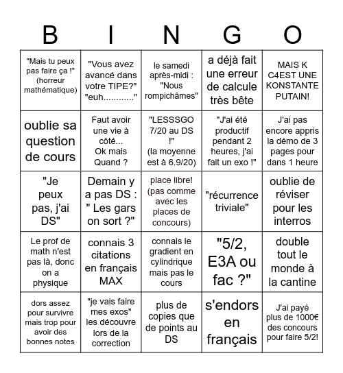 prepa Bingo Card