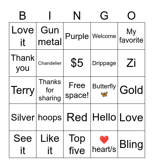 Jewelry Junkie Lady Bingo Card