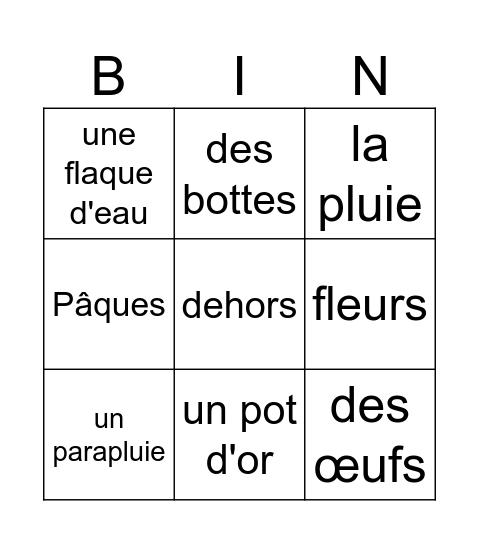 Printemps Bingo Card