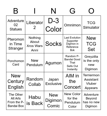 DigimonCon Bingo Card