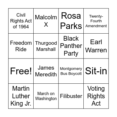 Civil Rights Movement Vocab Bingo Card