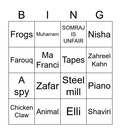 Untitled Bingo Card