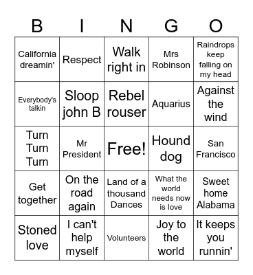 Forrest Bingo Card