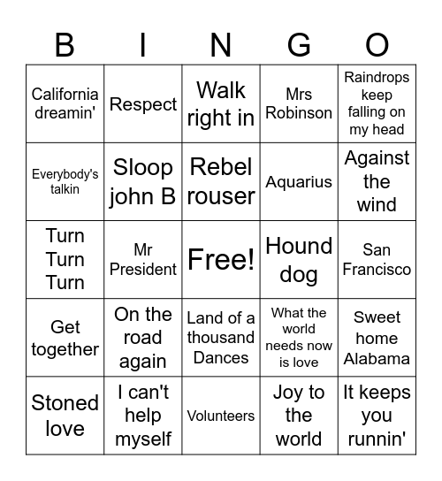 Forrest Bingo Card