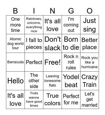 Trolls Bingo Card