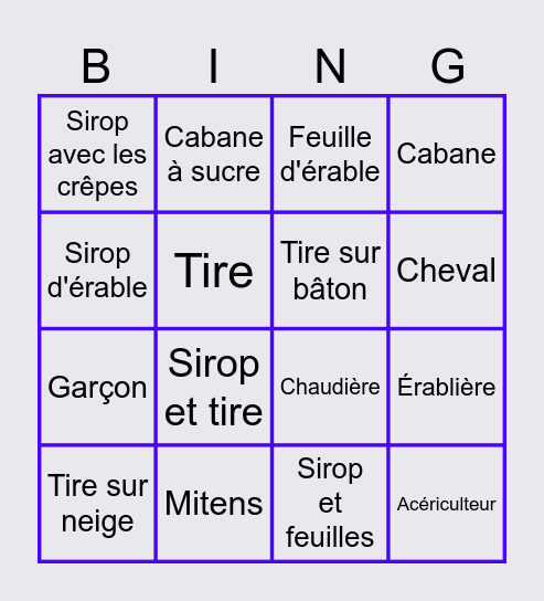 Cabane à sucre Bingo Card