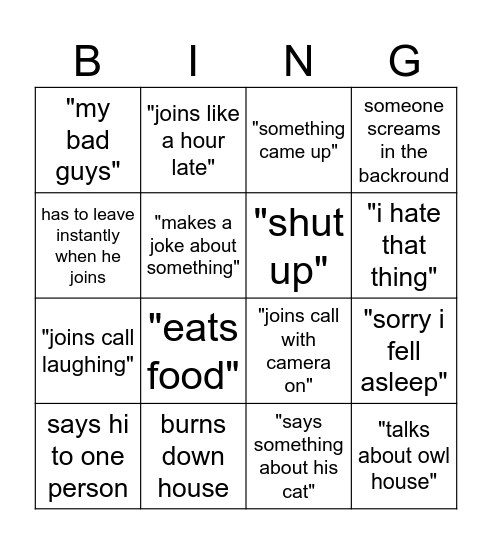 racc bingo Card