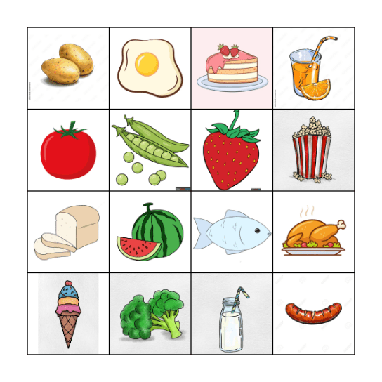Food Bingo Card