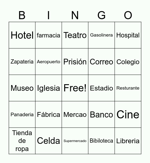 Things In The City Bingo Card