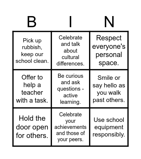 Harmony Day: Acts of Kindness Bingo Card