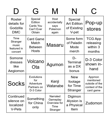 Digimon Con 2025 Bingo Card
