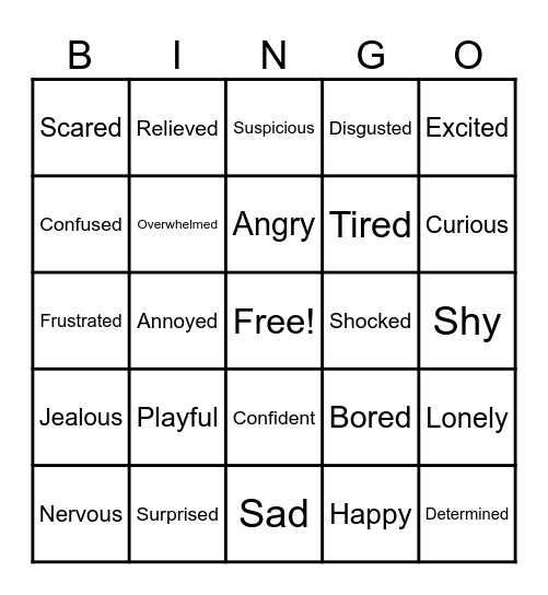 Emotions Bingo Card