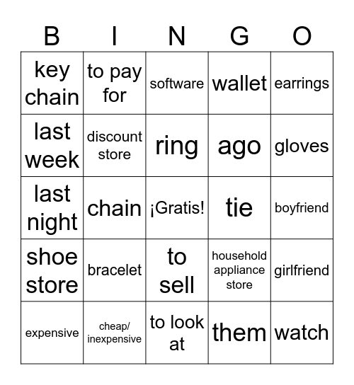 Aut 1B Capt 7B De Compras Bingo Card