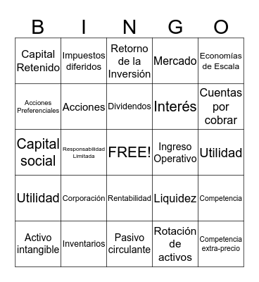 Bingo Financiero Bingo Card