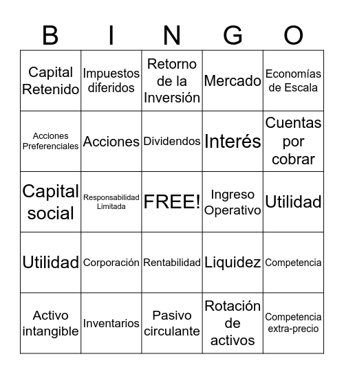 Bingo Financiero Bingo Card