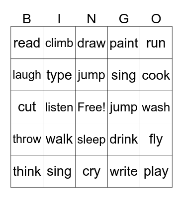 Verbs Bingo Card