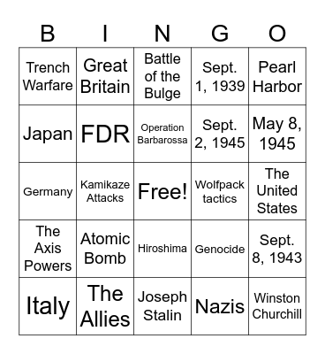 World War 2 Bingo Card