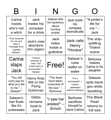 Pirates of the Caribbean: Dead Men Tell No Tales Bingo Card