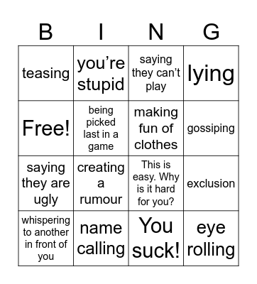 Emotional Violence BINGO Card