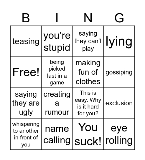 Emotional Violence BINGO Card
