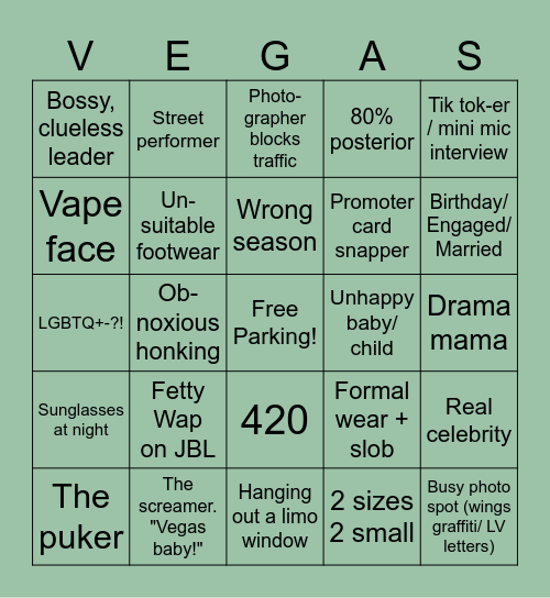 Las Vegas Strip! Bingo Card