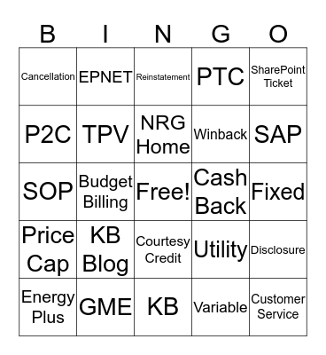 NRG Bingo  Bingo Card