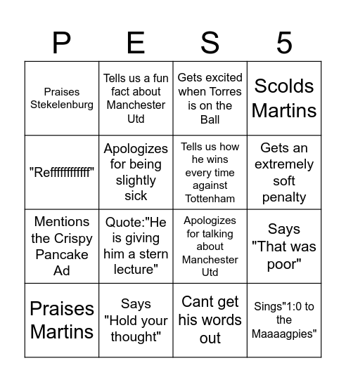 Chorizo Machine Newcastle Bingo Card