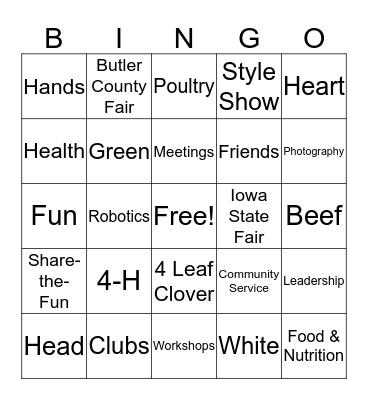 4-H Bingo Card