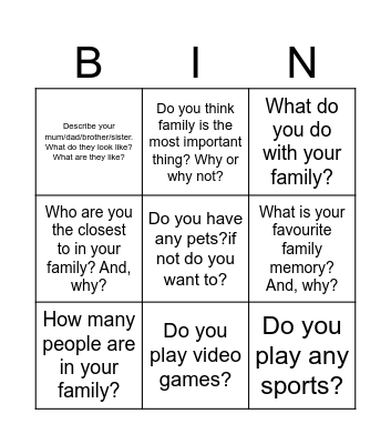 Family Bingo Card