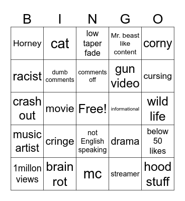 yt shorts bingo fr fr Bingo Card