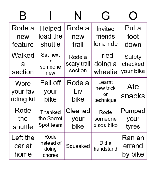 Liv Women's Shuttle Session Bingo Card