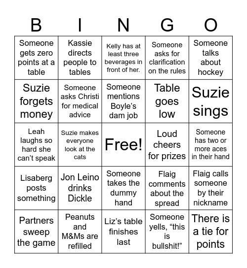 Card Club Bingo Card