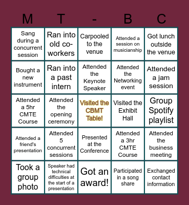 CBMT Conference Bingo Card