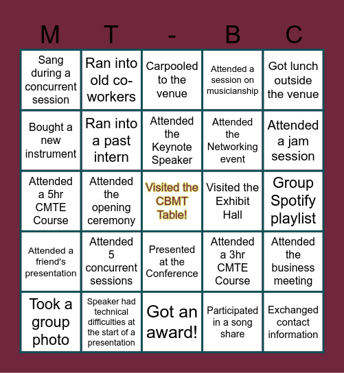 CBMT Conference Bingo Card