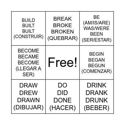 IRREGULAR VERBS Bingo Card