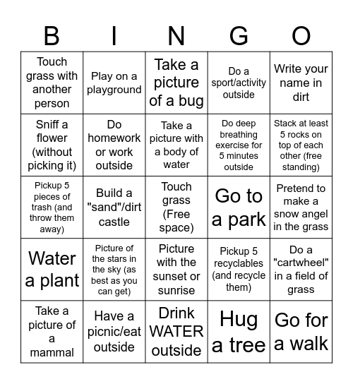 April Touch Grass Bingo 2025 Bingo Card