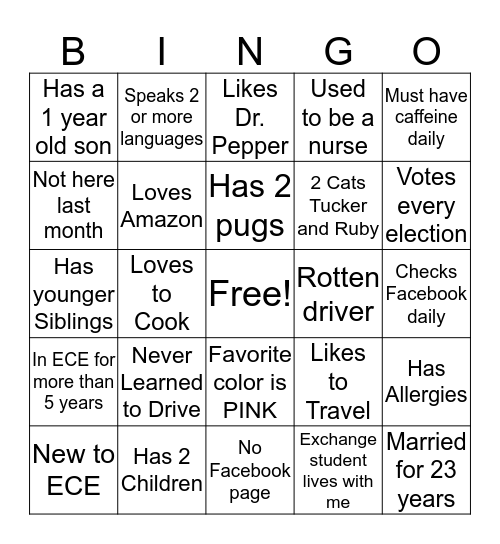 PINGO Bingo Card