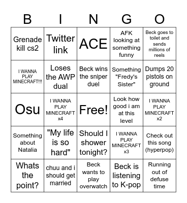 Beckingo Bingo Card
