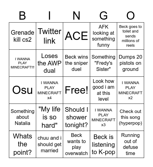 Beckingo Bingo Card