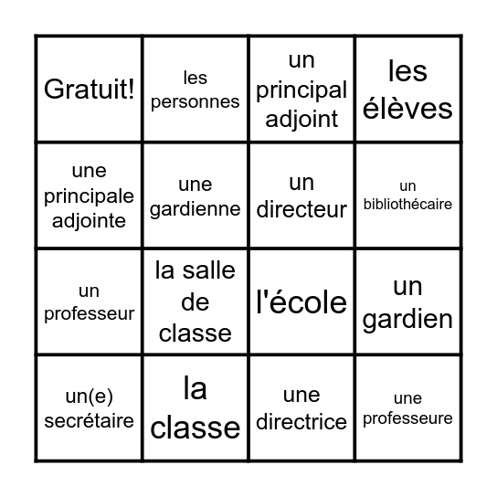 L'école - Les personnes Bingo Card