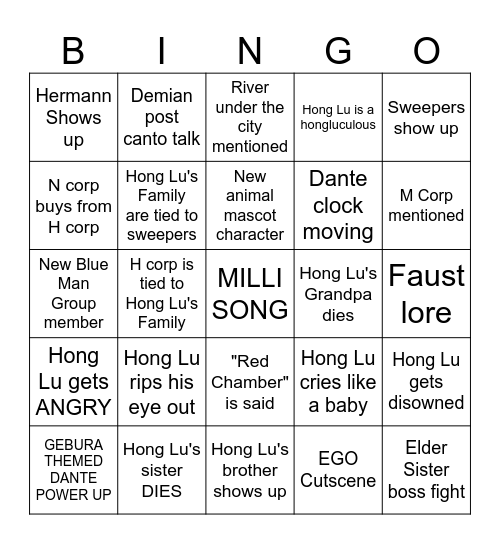 CANTO 8 BINGO Card