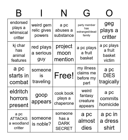 Untitled Bingo Card