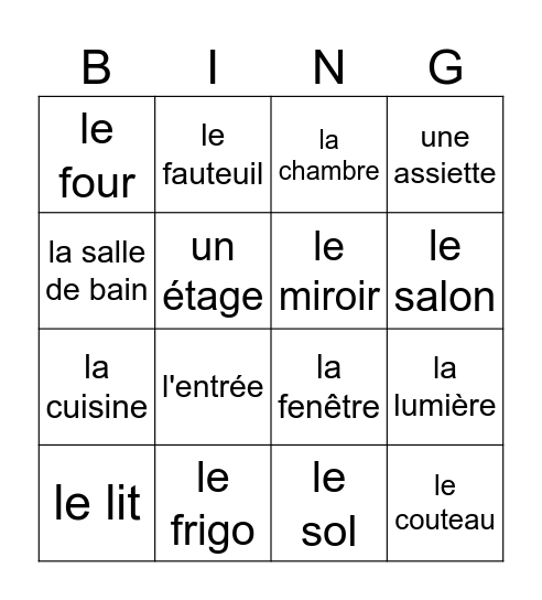 La Maison Bingo Card